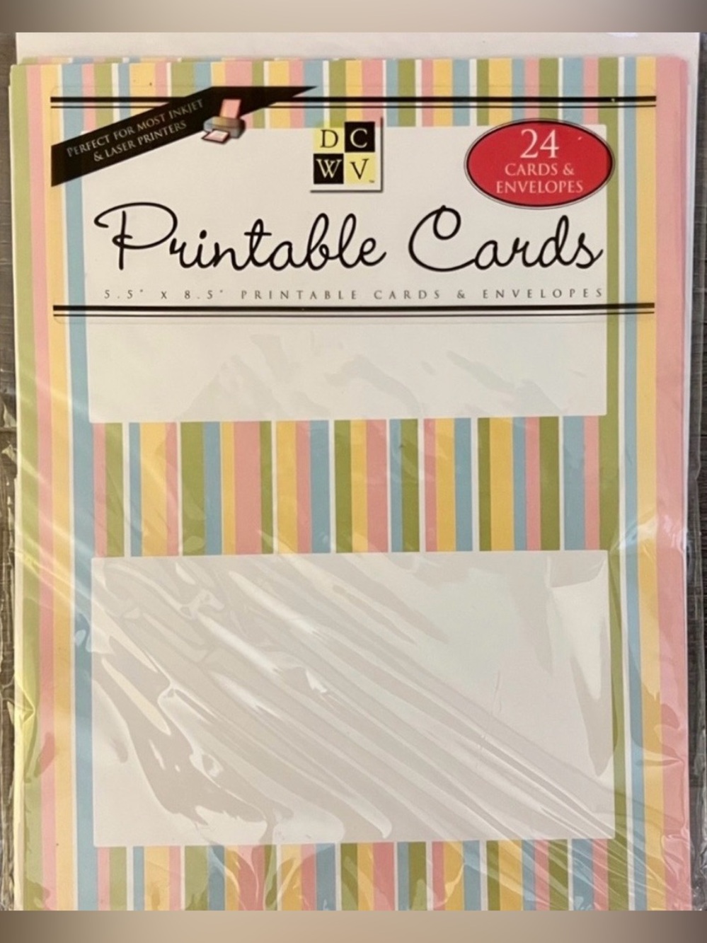 💞 New 24-pack Multicolor Pastel Stripe Printable Card and Envelope Kit